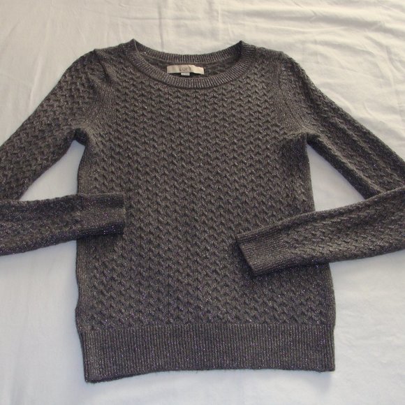 ANN TAYLOR LOFT Gray & Silver CABLE Knit WOOL/ANGORA Blend Sweater Sz XS - Picture 2 of 6